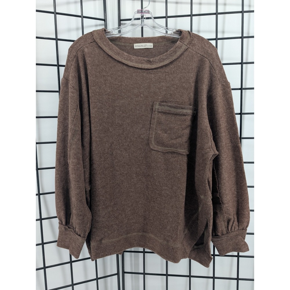 Zenana Top Women S/M Brown NWOT Long Sleeve Pocket Oversized HT-2464A